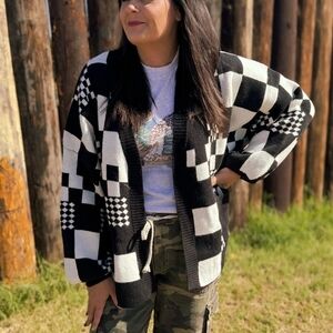 Black and White Checkered Women's Sweater